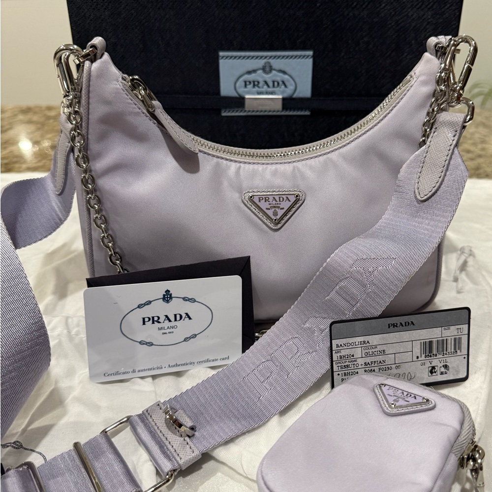 Prada Re-Edition 2005 Nylon Shoulder Bag – Glicine Lavender – Full Set Mint